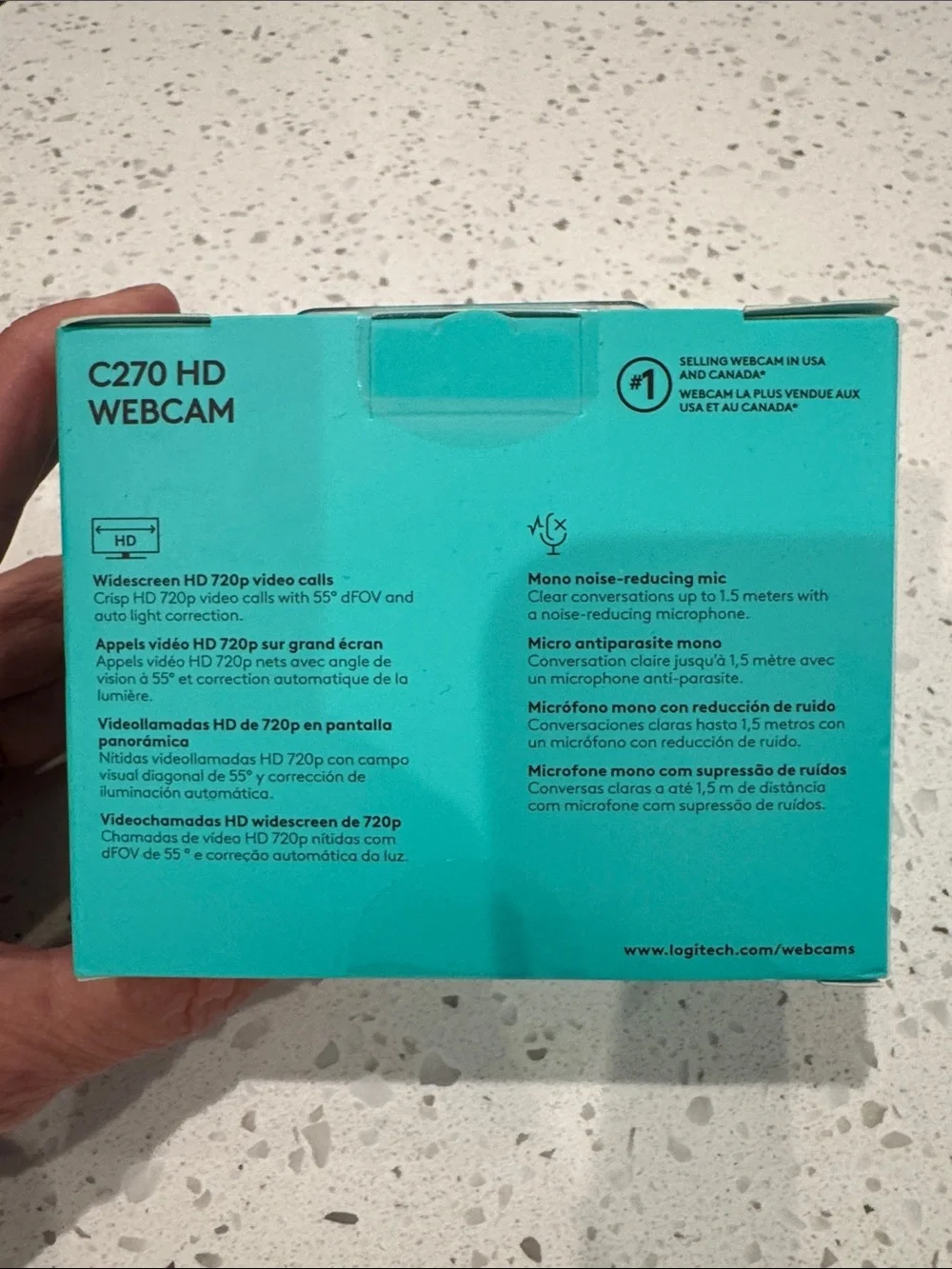 Logitech C270 HD Webcam — Teal Box, Black Camera